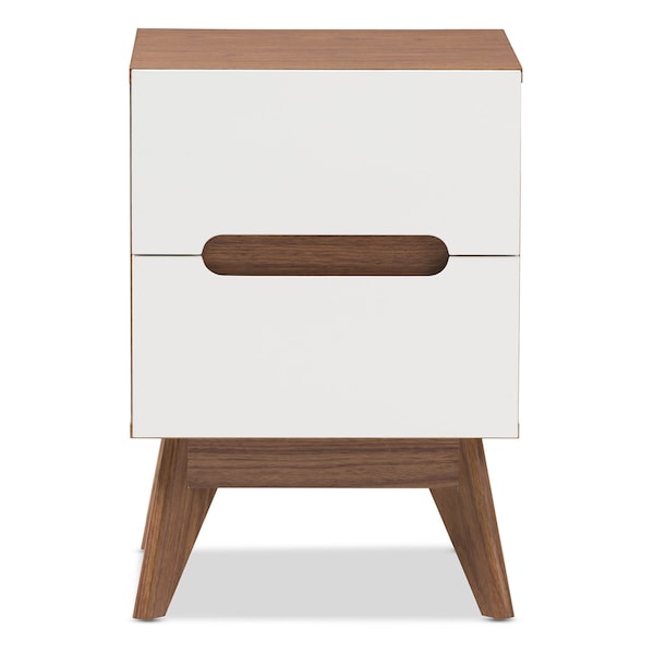 Baxton Studio Calypso Mid-Century White and Walnut Wood 2-Drawer Storage Nightstand - 137-7504
