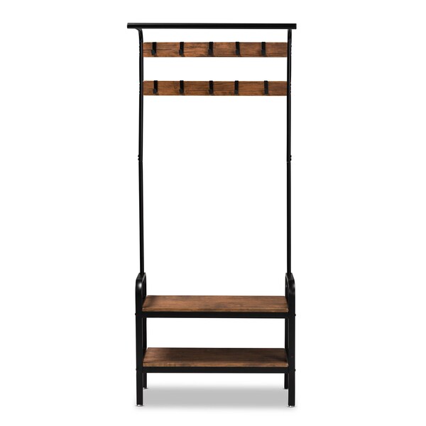 Baxton Studio Aislin Distressed Wood and Black Metal Finished Entryway Hall Tree - 163-10297