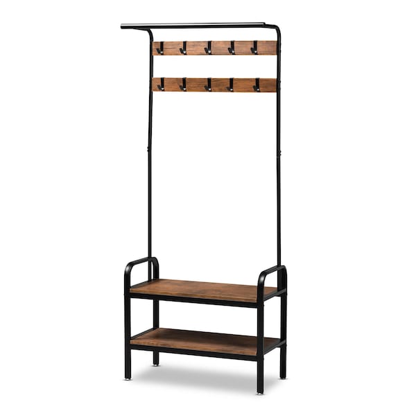 Baxton Studio Aislin Distressed Wood and Black Metal Finished Entryway Hall Tree - 163-10297