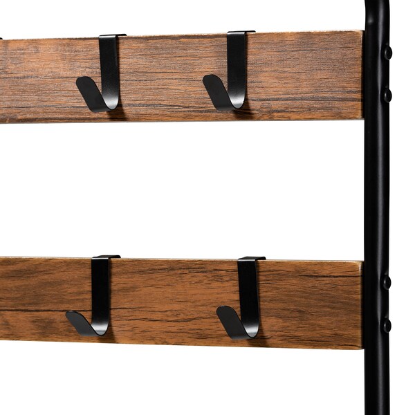 Baxton Studio Aislin Distressed Wood and Black Metal Finished Entryway Hall Tree - 163-10297