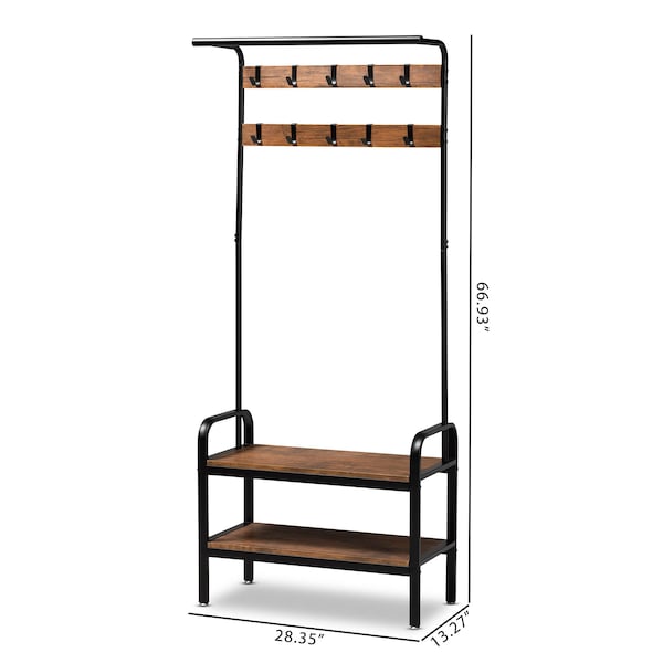 Baxton Studio Aislin Distressed Wood and Black Metal Finished Entryway Hall Tree - 163-10297