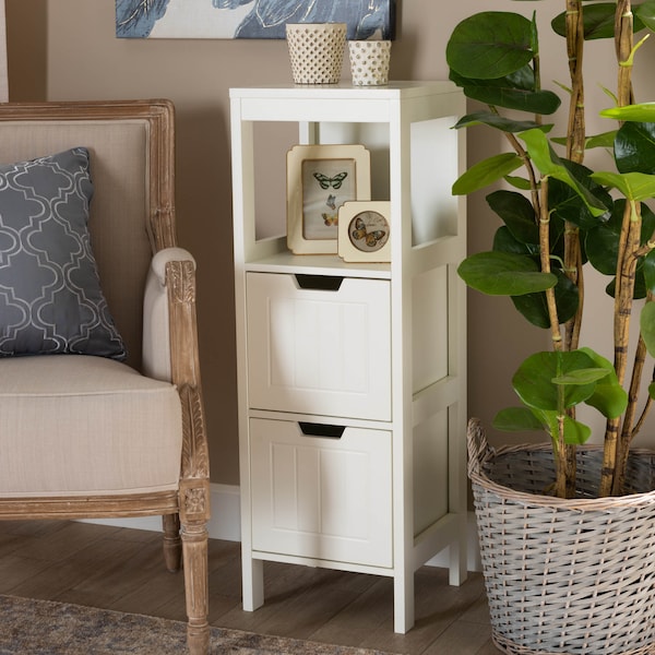 Baxton Studio Reuben White Finished 2-Drawer Wood Storage Cabinet - 163-10299