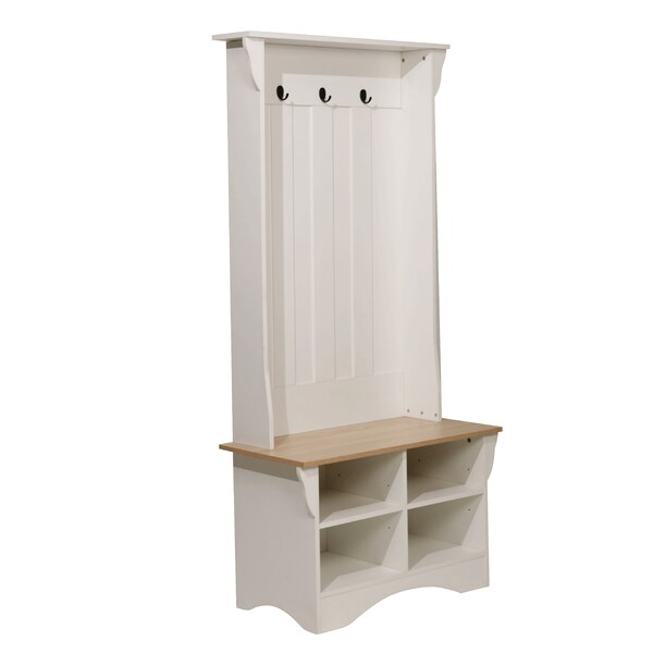 Flash Furniture Paisley 31.5in. Wide Hall Tree w/Bench, 3 Single Storage Hooks, and 4 Lower Storage Cubbies - NAN-FY-HY-HT06-WHTWTH-GG
