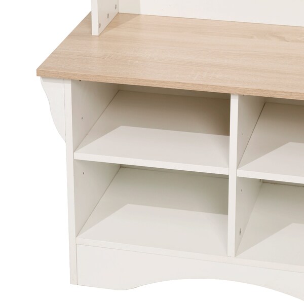 Flash Furniture Paisley 31.5in. Wide Hall Tree w/Bench, 3 Single Storage Hooks, and 4 Lower Storage Cubbies - NAN-FY-HY-HT06-WHTWTH-GG