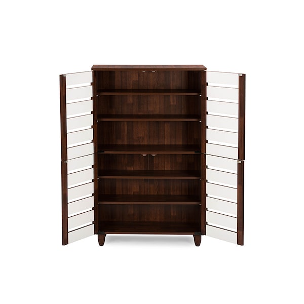 Baxton Studio Gisela Oak and White 2-tone Shoe Cabinet With 4 Door - 118-6520