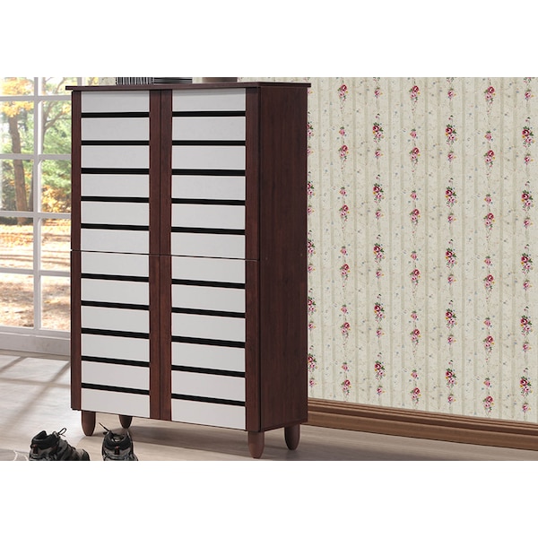 Baxton Studio Gisela Oak and White 2-tone Shoe Cabinet With 4 Door - 118-6520