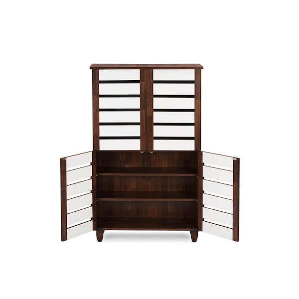 Baxton Studio Gisela Oak and White 2-tone Shoe Cabinet With 4 Door - 118-6520