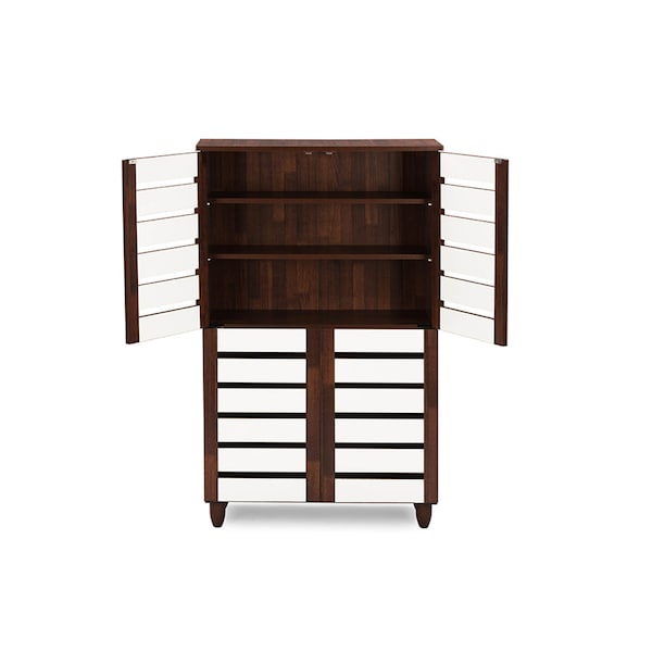 Baxton Studio Gisela Oak and White 2-tone Shoe Cabinet With 4 Door - 118-6520