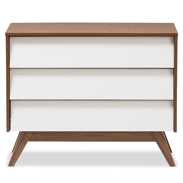 Baxton Studio Hildon Mid-Century White and Walnut Wood 3-Drawer Storage Chest - 136-7492