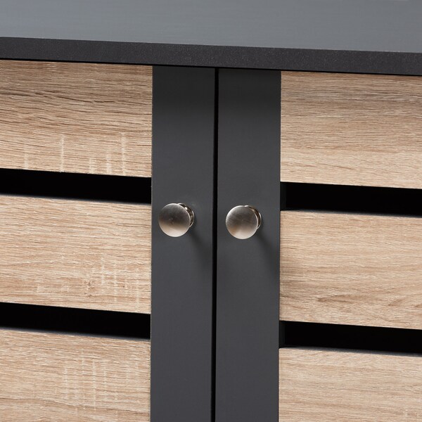 Baxton Studio Gisela Two-Tone Oak and Dark Gray 4-Door Shoe Storage Cabinet - 152-9174