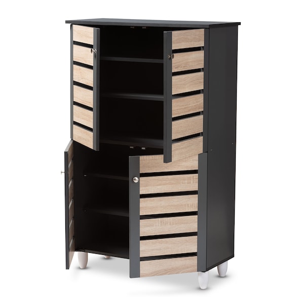 Baxton Studio Gisela Two-Tone Oak and Dark Gray 4-Door Shoe Storage Cabinet - 152-9174