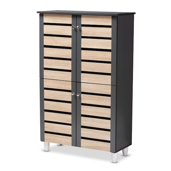 Baxton Studio Gisela Two-Tone Oak and Dark Gray 4-Door Shoe Storage Cabinet - 152-9174