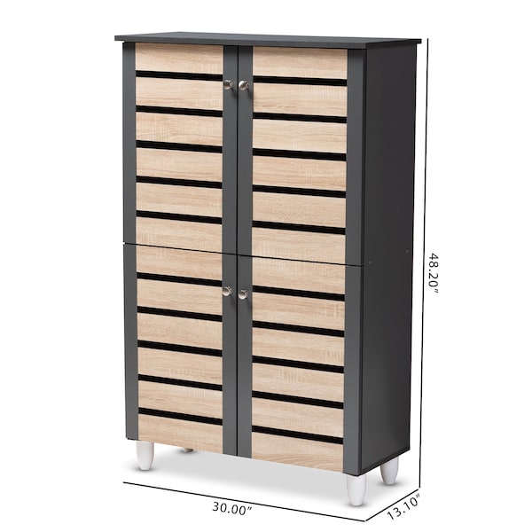 Baxton Studio Gisela Two-Tone Oak and Dark Gray 4-Door Shoe Storage Cabinet - 152-9174