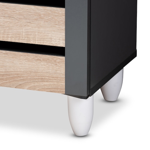 Baxton Studio Gisela Two-Tone Oak and Dark Gray 4-Door Shoe Storage Cabinet - 152-9174