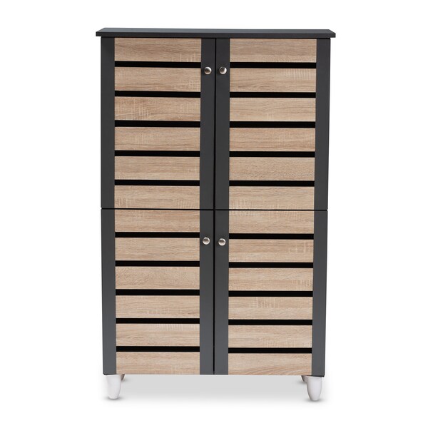 Baxton Studio Gisela Two-Tone Oak and Dark Gray 4-Door Shoe Storage Cabinet - 152-9174