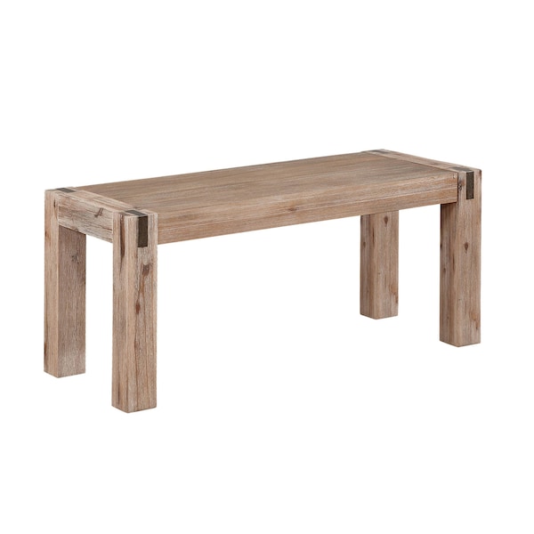 Alaterre Furniture Woodstock Acacia Wood with Metal Inset 40" Bench, Brushed Driftwood - ANWO0326