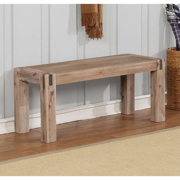 Alaterre Furniture Woodstock Acacia Wood with Metal Inset 40" Bench, Brushed Driftwood - ANWO0326