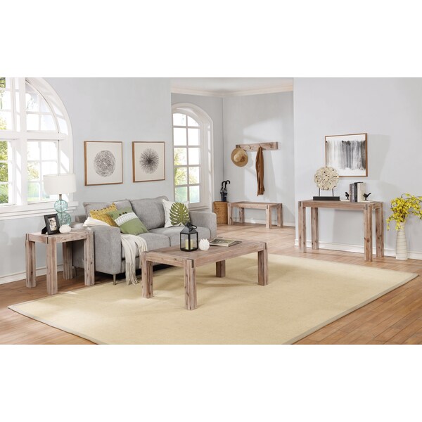 Alaterre Furniture Woodstock Acacia Wood with Metal Inset 40" Bench, Brushed Driftwood - ANWO0326