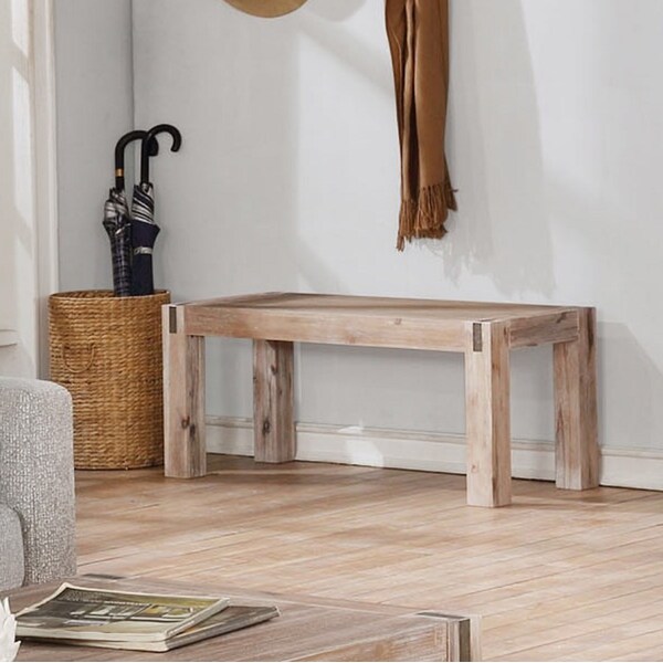Alaterre Furniture Woodstock Acacia Wood with Metal Inset 40" Bench, Brushed Driftwood - ANWO0326