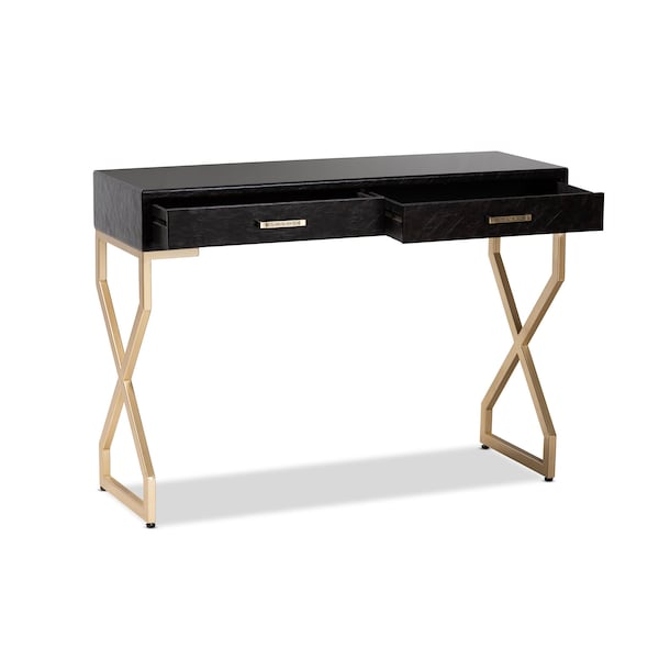 Baxton Studio Carville Dark Upholstered Gold Finished 2-Drawer Console Table - 153-9203