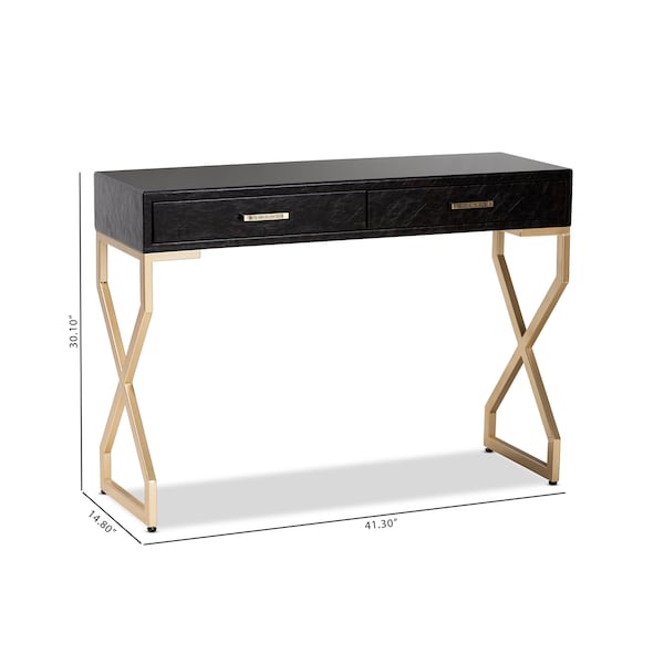 Baxton Studio Carville Dark Upholstered Gold Finished 2-Drawer Console Table - 153-9203