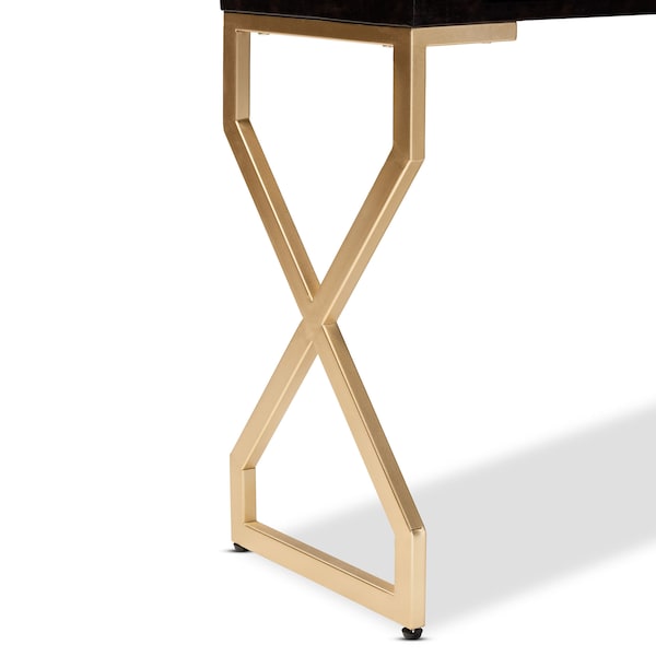Baxton Studio Carville Dark Upholstered Gold Finished 2-Drawer Console Table - 153-9203