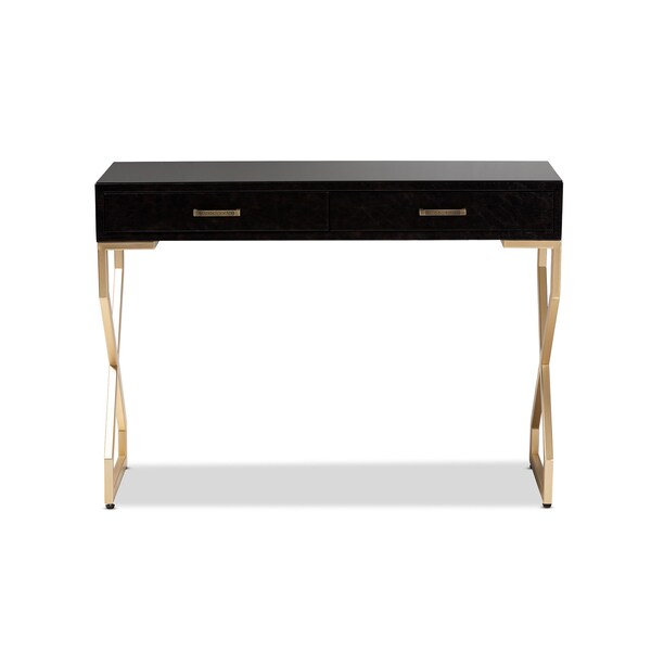 Baxton Studio Carville Dark Upholstered Gold Finished 2-Drawer Console Table - 153-9203