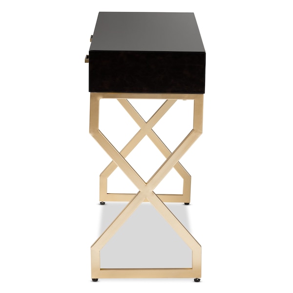 Baxton Studio Carville Dark Upholstered Gold Finished 2-Drawer Console Table - 153-9203
