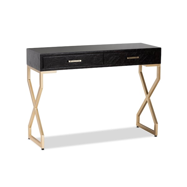 Baxton Studio Carville Dark Upholstered Gold Finished 2-Drawer Console Table - 153-9203