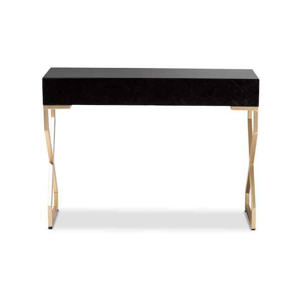 Baxton Studio Carville Dark Upholstered Gold Finished 2-Drawer Console Table - 153-9203