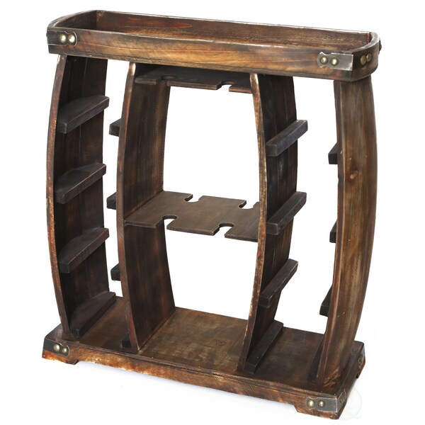 Vintiquewise Decorative Wooden 8 Bottle Rustic Wine Rack with Glasses Holder - QI003606