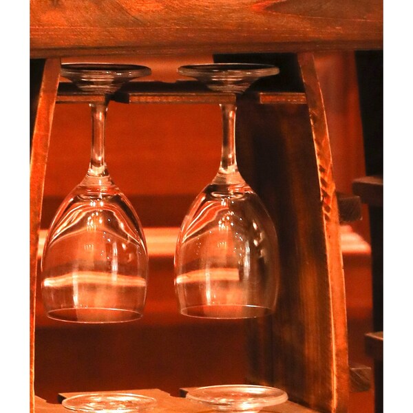Vintiquewise Decorative Wooden 8 Bottle Rustic Wine Rack with Glasses Holder - QI003606