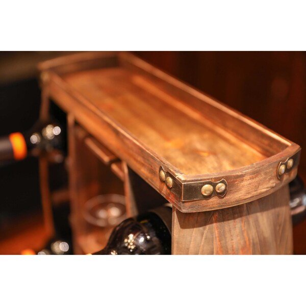 Vintiquewise Decorative Wooden 8 Bottle Rustic Wine Rack with Glasses Holder - QI003606