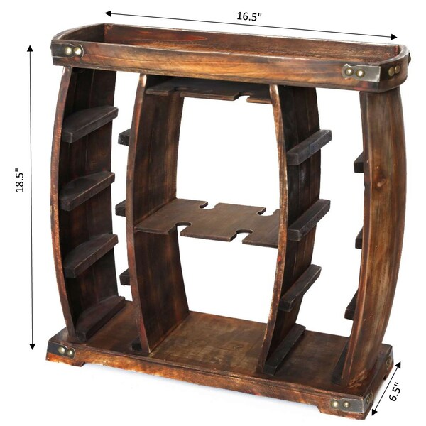 Vintiquewise Decorative Wooden 8 Bottle Rustic Wine Rack with Glasses Holder - QI003606