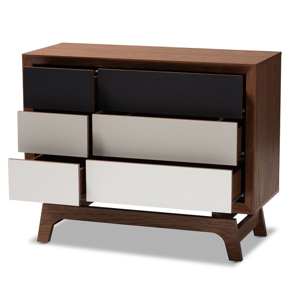 Baxton Studio Svante Mid-Century Multicolor Finished Wood 6-Drawer Chest - 152-9253