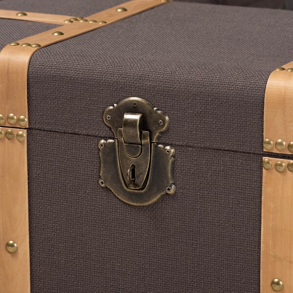 Baxton Studio Stephen Dark Brown Upholstered and Oak Finished 2-Piece Trunk Set - 165-10702