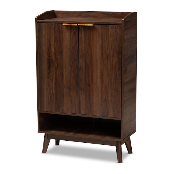 Baxton Studio Lena Mid-Century Walnut Finished 5-Shelf Wood Entryway Shoe Cabinet - 157-9536