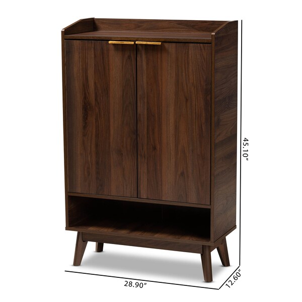 Baxton Studio Lena Mid-Century Walnut Finished 5-Shelf Wood Entryway Shoe Cabinet - 157-9536