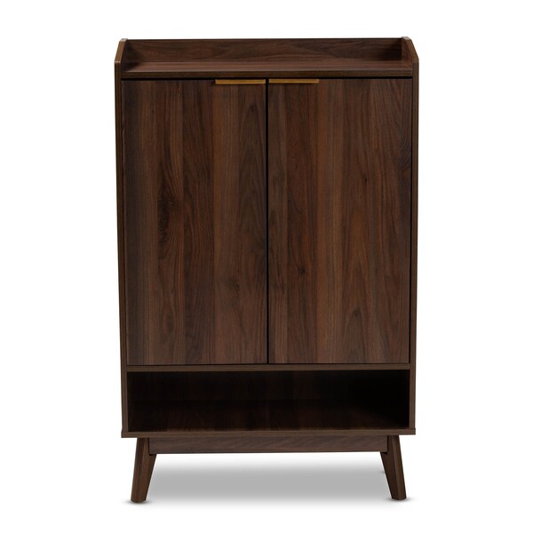 Baxton Studio Lena Mid-Century Walnut Finished 5-Shelf Wood Entryway Shoe Cabinet - 157-9536