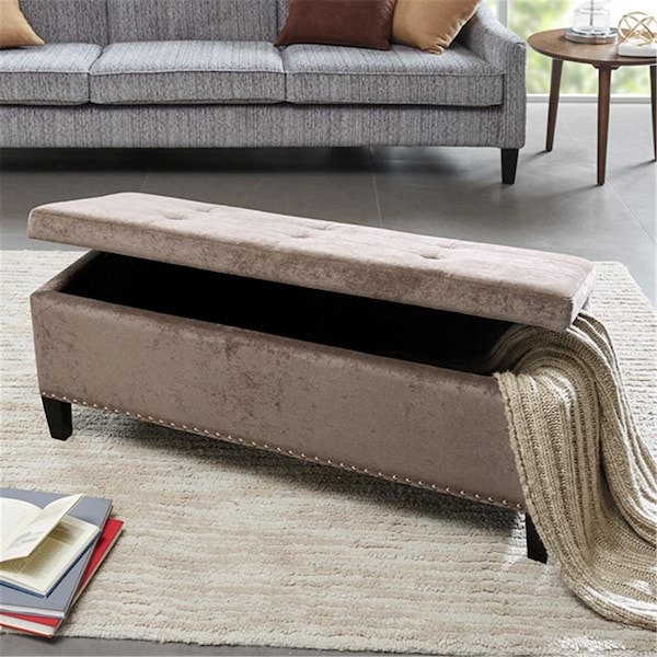 Madison Park Shandra II Tufted Top Storage Bench, Taupe - 18 x 42 x 18 in. - FPF18-0197