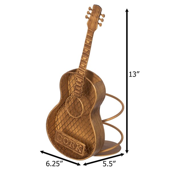 Vintiquewise Decorative Metal Guitar Shape Wine Bottle and Cork Holder - A Unique Home Decor Piece and - QI004681