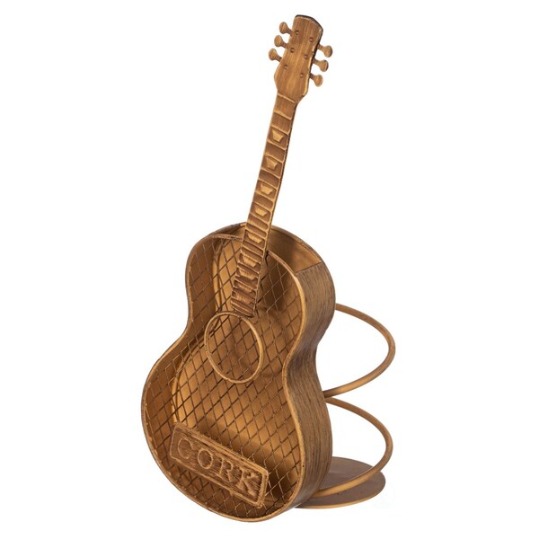 Vintiquewise Decorative Metal Guitar Shape Wine Bottle and Cork Holder - A Unique Home Decor Piece and - QI004681