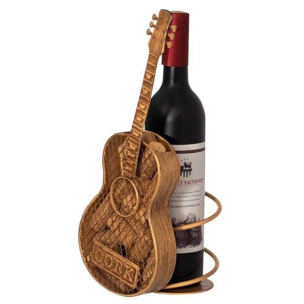 Vintiquewise Decorative Metal Guitar Shape Wine Bottle and Cork Holder - A Unique Home Decor Piece and - QI004681