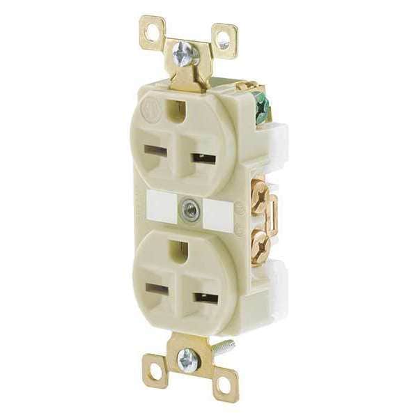 Zoro Select Receptacle, 15 A Amps, 250V AC, Flush Mount, Standard Duplex Outlet, 6-15R, Ivory - 5662I