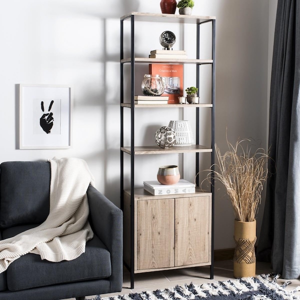 Safavieh Natasha Retro Mid Century Wood Etagere, Oak & Black - FOX4273A