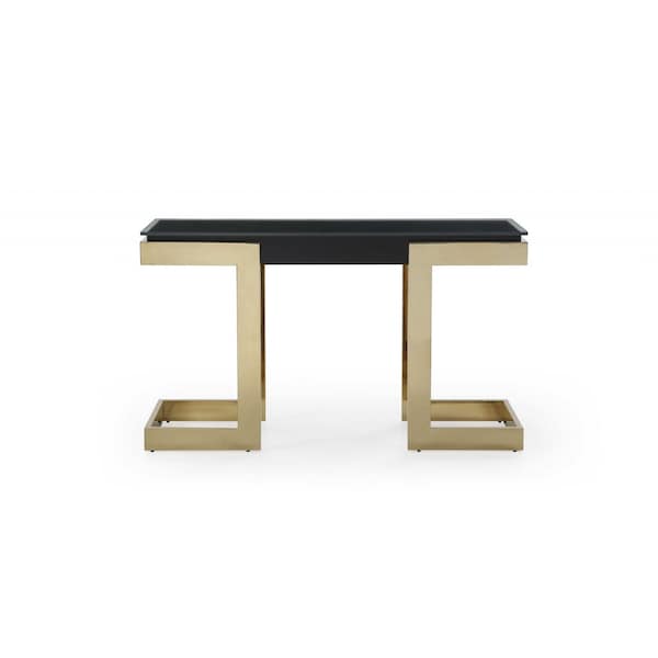 Homeroots 52 x 18 x 43 in. Black Polished Gold Stainless Console Table - 372164