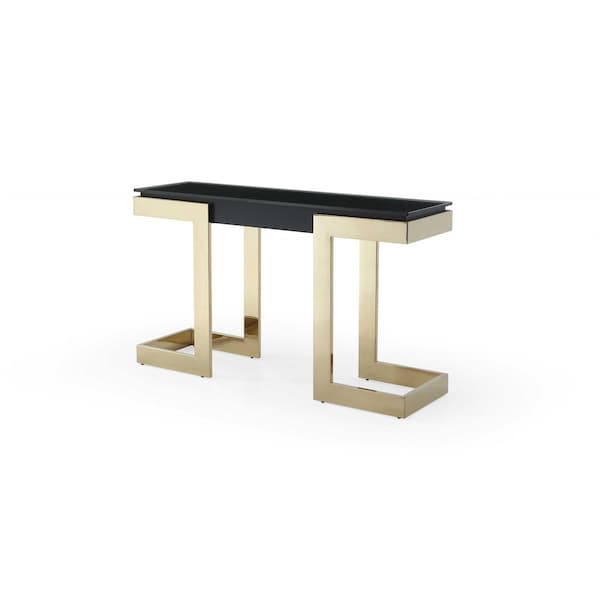 Homeroots 52 x 18 x 43 in. Black Polished Gold Stainless Console Table - 372164