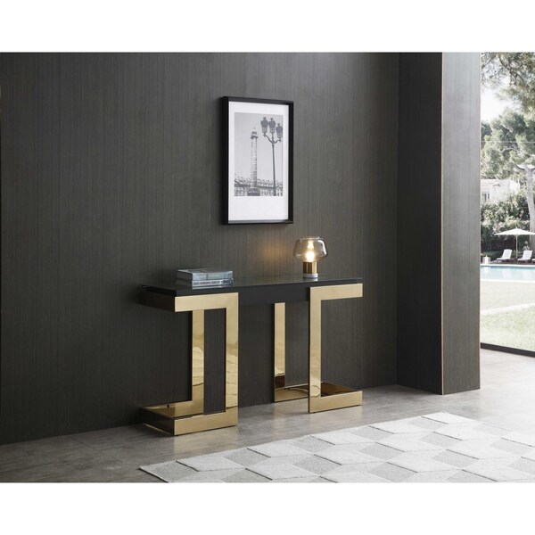 Homeroots 52 x 18 x 43 in. Black Polished Gold Stainless Console Table - 372164