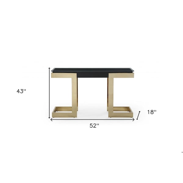 Homeroots 52 x 18 x 43 in. Black Polished Gold Stainless Console Table - 372164
