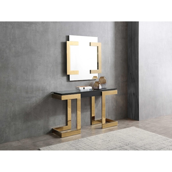Homeroots 52 x 18 x 43 in. Black Polished Gold Stainless Console Table - 372164